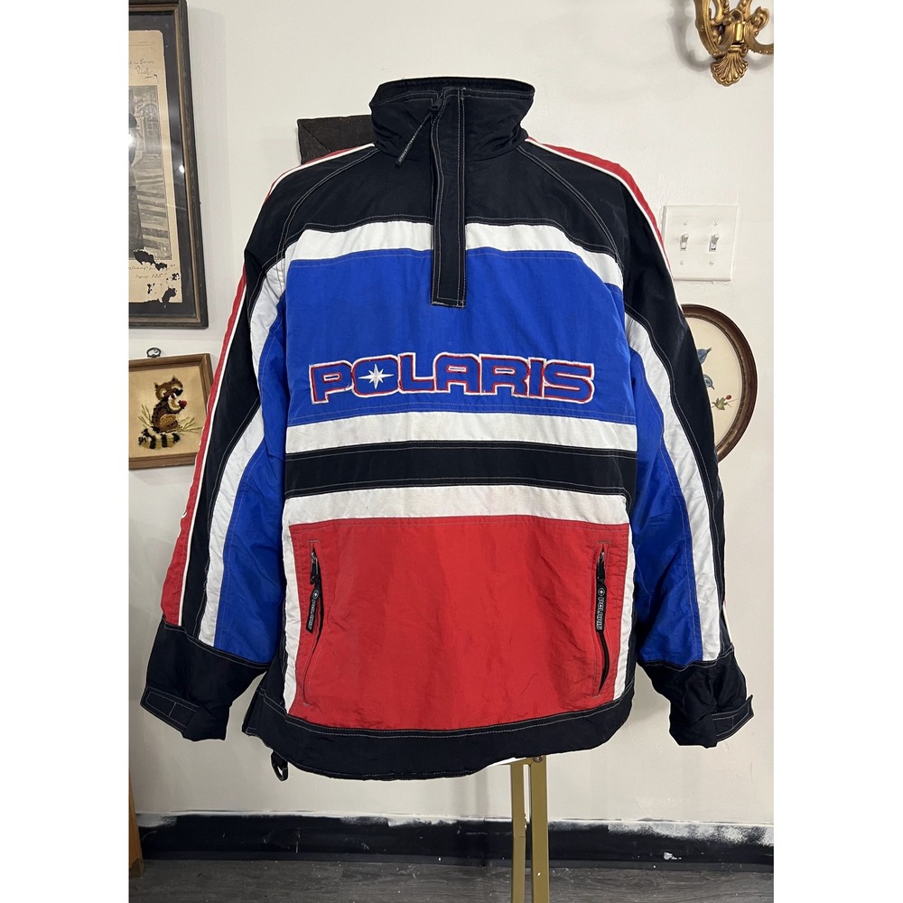 Vintage Pure Polaris Racing Snowmobile Colorblock Anorak Jacket XL